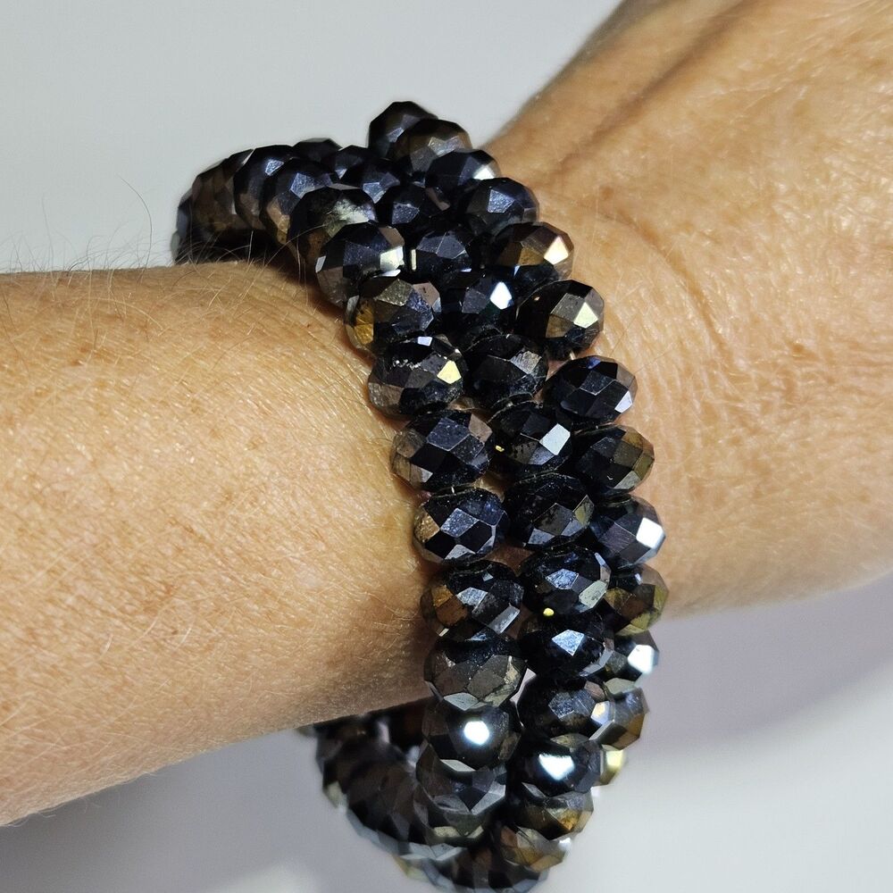 Black Shimmery Faceted Glass Beaded Wrap Bracelet
